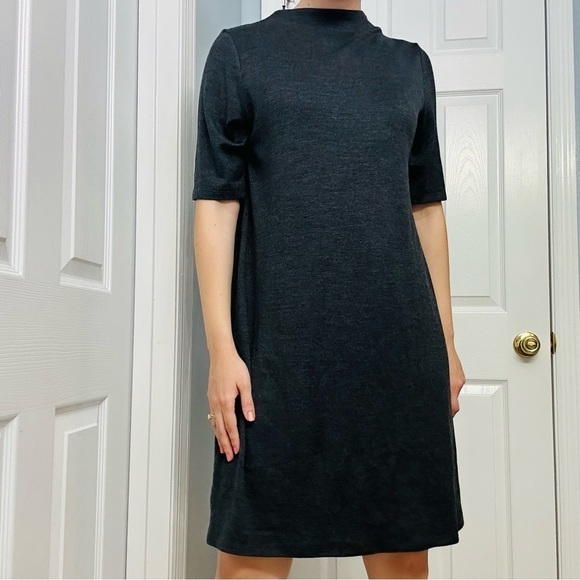 Eileen Fisher Dress Mini Lagenlook Wool Oversized Dark Gray Minimalist Small - Picture 1 of 8